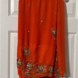 Orange and gold glitter Indian Saree